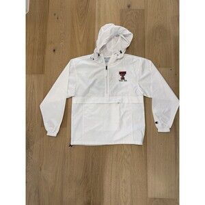 Texas Tech Red Raiders Jacket Small White 1/2 Zip Hoodie Windbreaker Champion